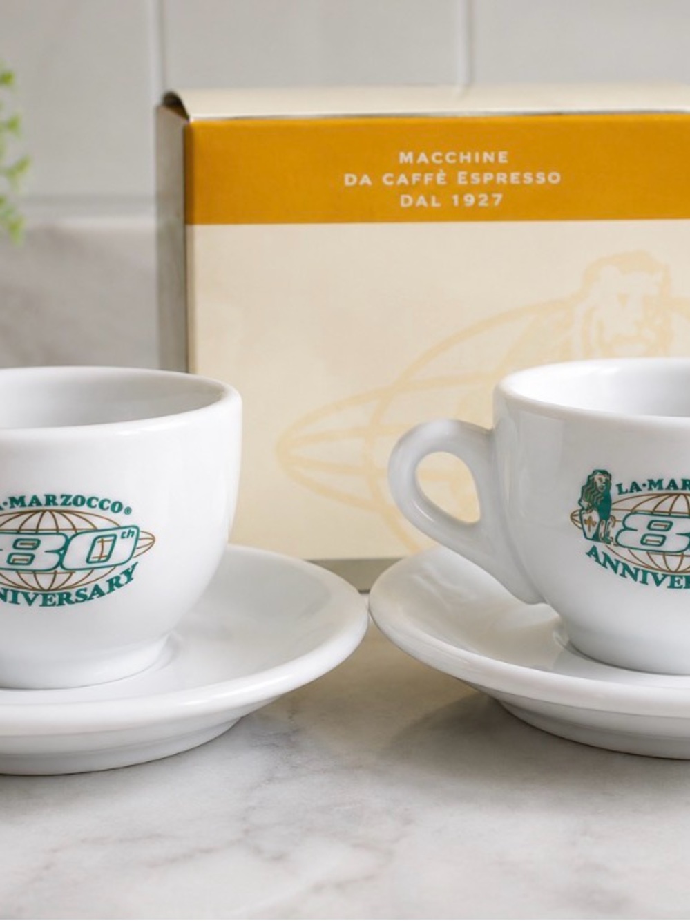 White 80th Anniversary Limited Edition La Marzocco Espresso Cup & Saucer Set